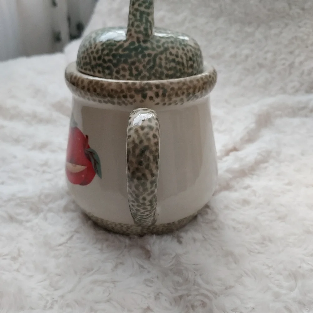 Petite Ceramic Teapot Green Speckled Apple Design Cottagecore Grandmacore